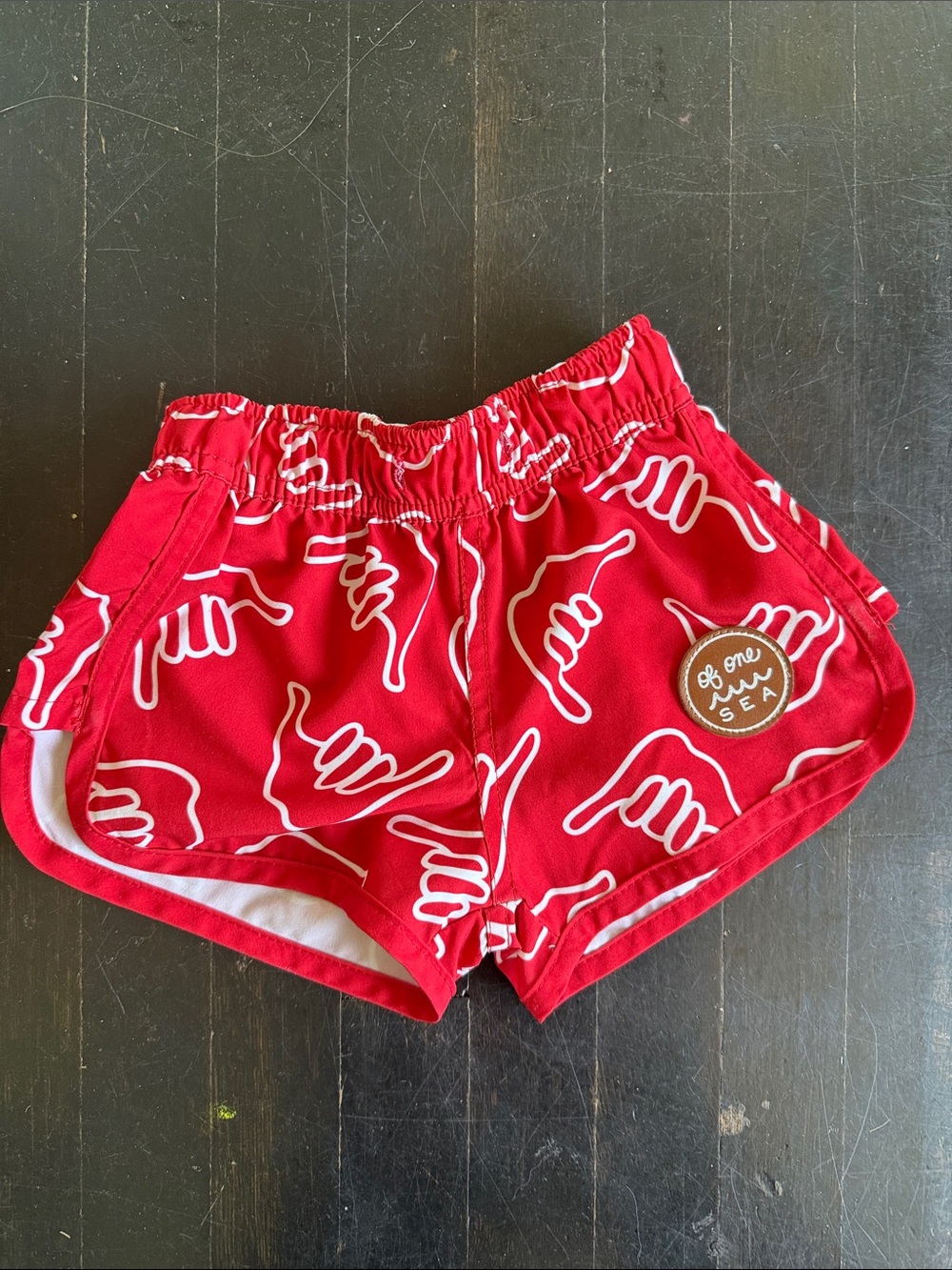 Red Girls' Swim Shorts with Shaka Print